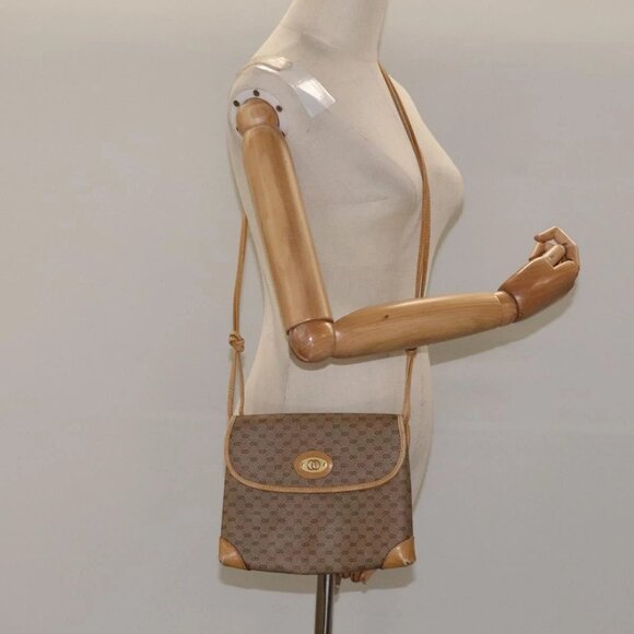 GUCCI Micro GG Canvas Shoulder Bag PVC Leather Beige Auth - Picture 1 of 15